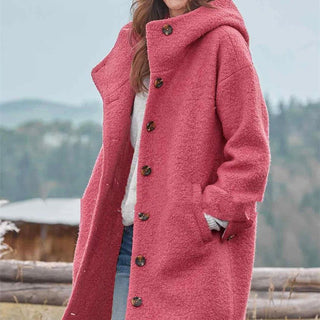 Buy pink Women&#39;s Temperament Thickened Tweed Medium-length Trench Coat