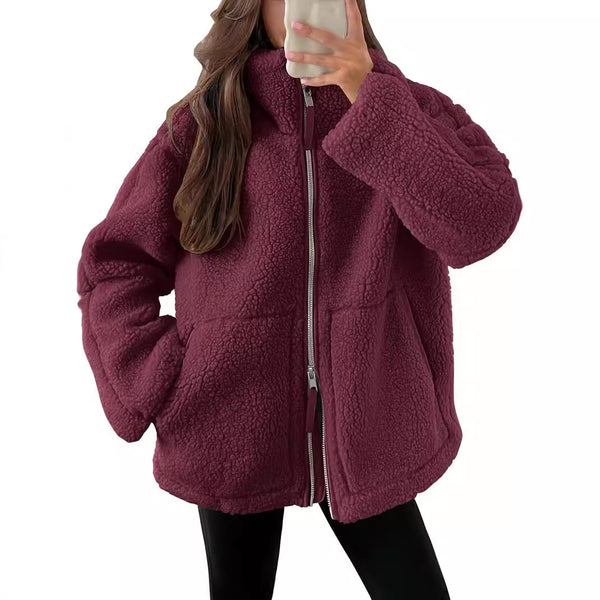 Women's Winter Lapel Zip-up Coat With Pockets