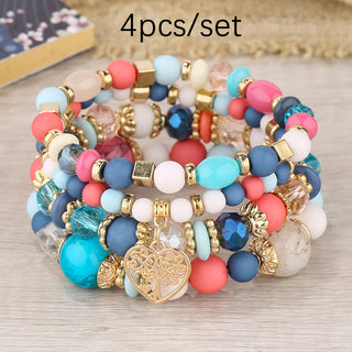 Multi-layer Hollow Heart Pendant Tassel Bracelet Suit