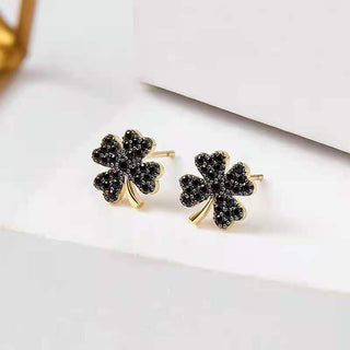 Simple Black Alloy Four Leaf Clover Ear Stud