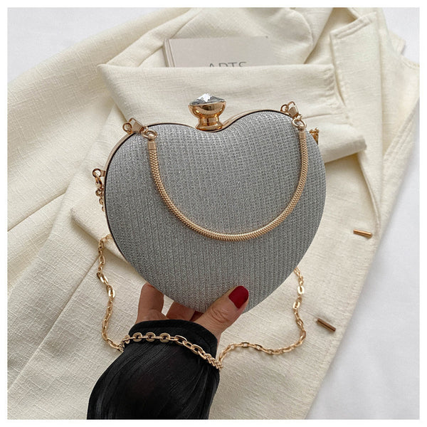 Heart Shape Metal Clutches Bag Fashion Chain Shoulder Crossbody Bag Luxury Lady Purse