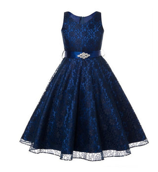 Buy navy-blue Kids girls dress children Costume Girls Dress Lace Dress Tong Wholesale