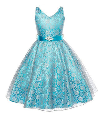 Buy sky-blue Kids girls dress children Costume Girls Dress Lace Dress Tong Wholesale