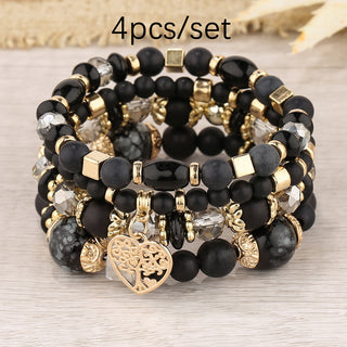 Buy black Multi-layer Hollow Heart Pendant Tassel Bracelet Suit