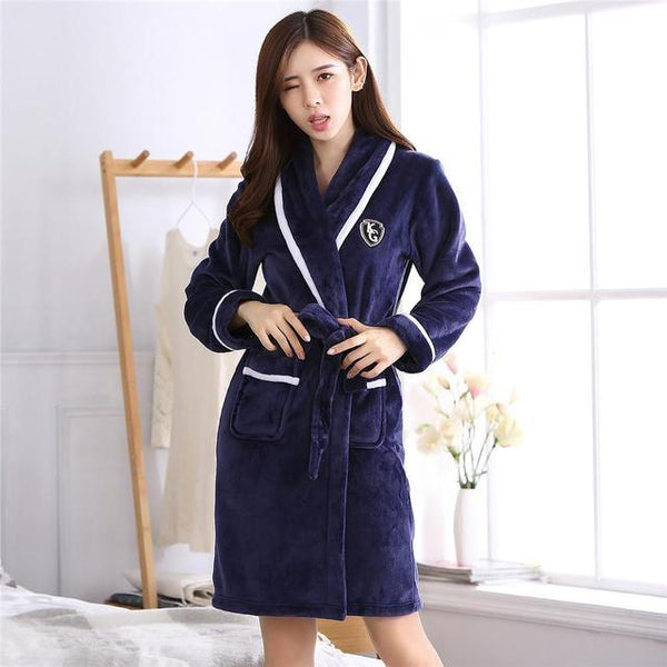 Winter Flannel Lovers Robe Gown Elegant Solid Casual Sleepwe