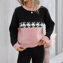 Contrast Color Pullover Round Neck Knitted Sweater Fashion Geometry Pattern