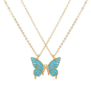 Buy blue 2pcs Oil Drip Butterfly Necklace Ins Creative Clavicle Chain Pendant Necklace For Women Valentine&#39;s Day Birthday Gift