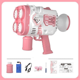 Buy pink Bubble Gun Rocket Soap Bubble Machine Electric Space Launcher Continues To Produce Bubbles With LED Light