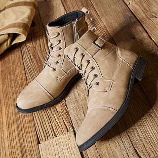 Buy khaki Men&#39;s Retro Lace Up High-top Martin Boots