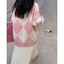 Women's V-neck Rhombus Sweater Loose Outer Wear