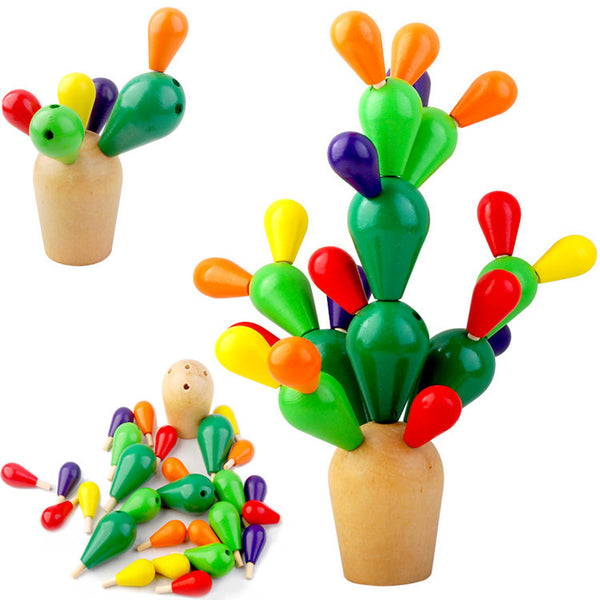 Early Education Wooden Balancing Cactus Toy Removable Building Blocks for Baby Kids Developmental Intelligence Toy