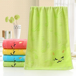 Buy green Bamboo Fiber Children&#39;s Jacquard Embroidery Notes Cat Small Towel