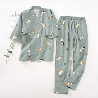 Buy female-dark-green-cat Japanese Mu Ji Pajamas Men&#39;s And Women&#39;s Kimono