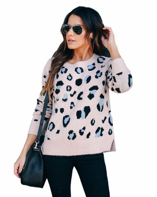 Buy pink Women&#39;s Sweater Leopard Print Knitwear Base Clothing Sweater