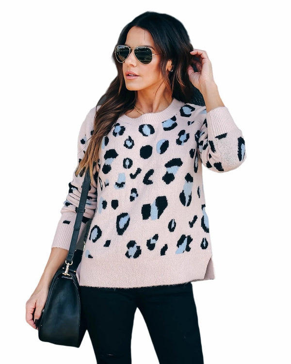 Women's Sweater Leopard Print Knitwear Base Clothing Sweater