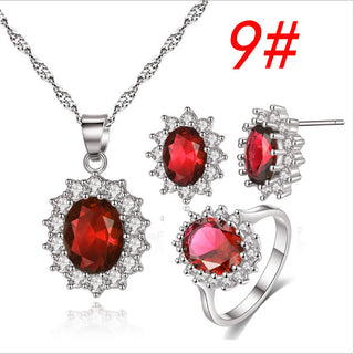 Buy red-set-size9 Sunflower Jewelry Set Necklace Ring Stud Earrings Bridal Jewelry