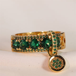 Buy gold-emerald New Retro Disc Ring Personality Retro