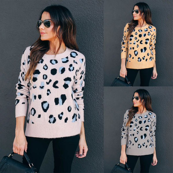 Women's Sweater Leopard Print Knitwear Base Clothing Sweater