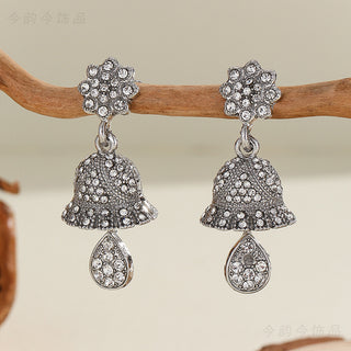 Buy plum-blossom-type-silver Bohemian Style Heart-shaped Diamond Bell-shaped Earrings