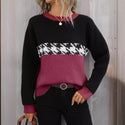 Contrast Color Pullover Round Neck Knitted Sweater Fashion Geometry Pattern