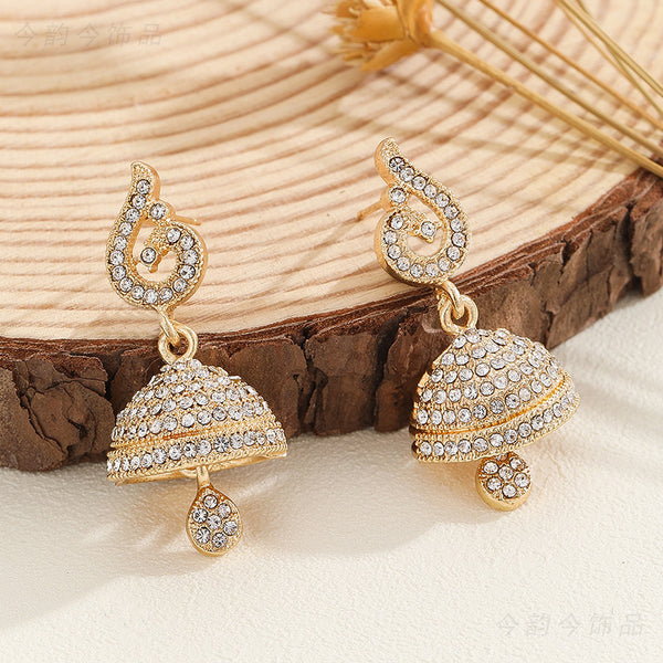 Bohemian Style Heart-shaped Diamond Bell-shaped Earrings