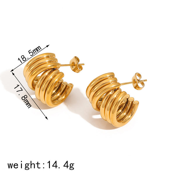 Niche Design Three-line Crisscross Female Titanium Steel 18K Gold Earrings Does Not Fade