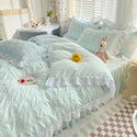 Solid Color Four-piece Quilt Cover Bed Skirt Bedding Set