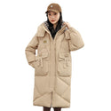 Detachable Hat Cotton Coat Over The Knee Padded Down Jacket