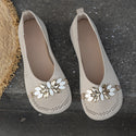 Women's Round Toe Flat Shoes With Floral Metal Decoration