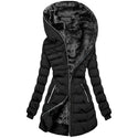 Women Hooded Warm Fleece Mid-length Padded Jacket
