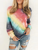 Women Fashion Tie Dye Rainbow Casual Long Sleeve T-shirt