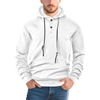 Buy white Men Pullover Solid Color Casual Sports Loose Long Sleeve Hooded Sweater