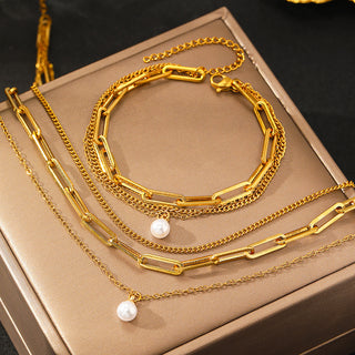 Buy c5545-gold Three-layer Metal Chain Pearl Pendant Necklace For Women