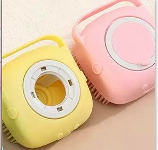 Buy pink-and-yellow Silicone Dog Bath Massage Gloves Brush Pet Cat Bathroom Cleaning Tool Comb Brush For Dog Can Pour Shampoo Dog Grooming Supplies