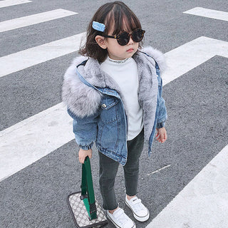 Buy grey Winter plus girls denim jacket