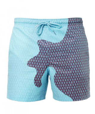 Buy blue-grid Men Magical Color Change Beach Shorts