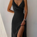 Women V-neck Summer Fashion Slim Suspender Long Dress