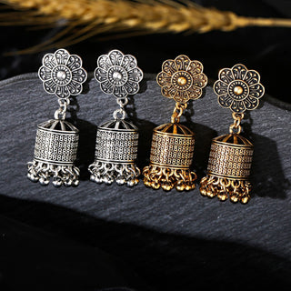 Retro Ethnic Style Cylindrical Earrings Indian Bell Tassel Pendant