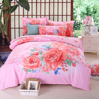 Buy pink Cotton cartoon active thickening sanding four-piece cotton wedding gift linen quilt cover bedding