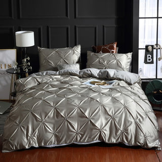 Buy grey Three-piece Solid Color Bed Sheet Duvet Cover