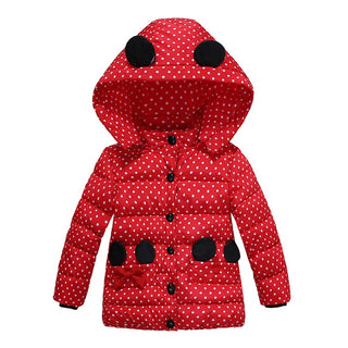 Girls Winter Coat Hooded Dot Animal Design Puffy Jacket