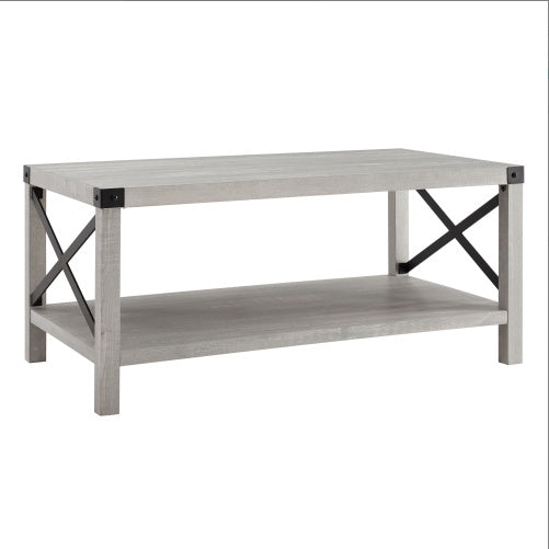 Farmhouse Metal-X Coffee Table With Lower Shelf Stone Grey