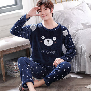 Buy b Coral Velvet Thickened Plus Velvet Cartoon Men&#39;s Pajamas