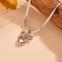 Stainless Steel Peach Heart Bow Necklace Ear Stud Ornament Suit