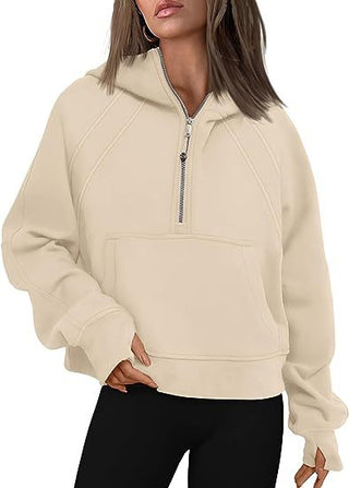 Buy beige Women&#39;s Long Sleeve Pullover Zipper Hoodies