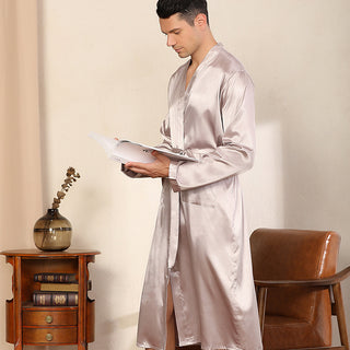 Buy silver-gray Men&#39;s Robe Ultra-thin Cardigan Nightgown Loose Plus Size