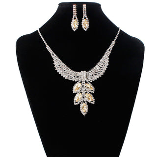 Buy champagne Bridal Jewelry three sets of Korean Wedding Necklace, earring set, Rhinestone Wedding dress accessories, wedding jewelry wholesale