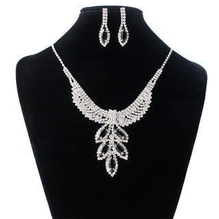 Buy black Bridal Jewelry three sets of Korean Wedding Necklace, earring set, Rhinestone Wedding dress accessories, wedding jewelry wholesale