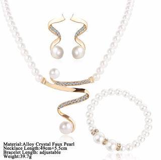 Buy gold-3-piece-set Vintage Simulated Pearl Jewelry Sets For Women Wedding Bridal Crystal Necklace Earrings Gold Color Bracelet African Set