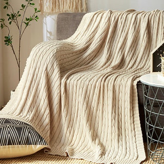 Buy beige Cotton Solid Knitted Blanket